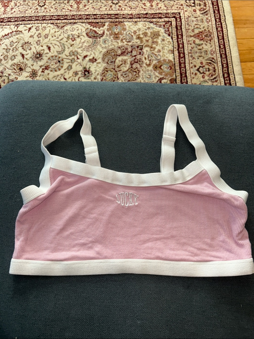 Lucky Brand Light Pink Ribbed Bralette with White Trim